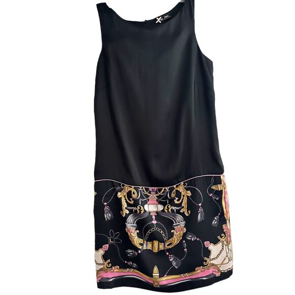 SINEQUANONE Paris Black Pink Floral Sleeveless Sheath Dress Retro Classic - Picture 11 of 12